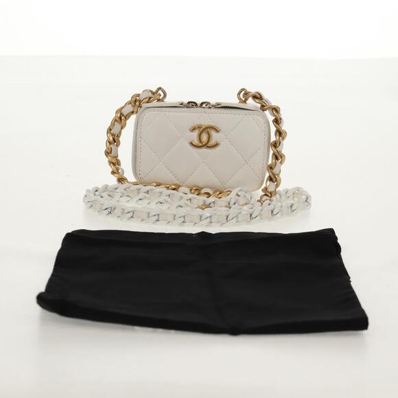 CHANEL Matelasse Chain Shoulder Bag Lamb Skin White Gold CC Auth bs31458SAV - Picture 12 of 16